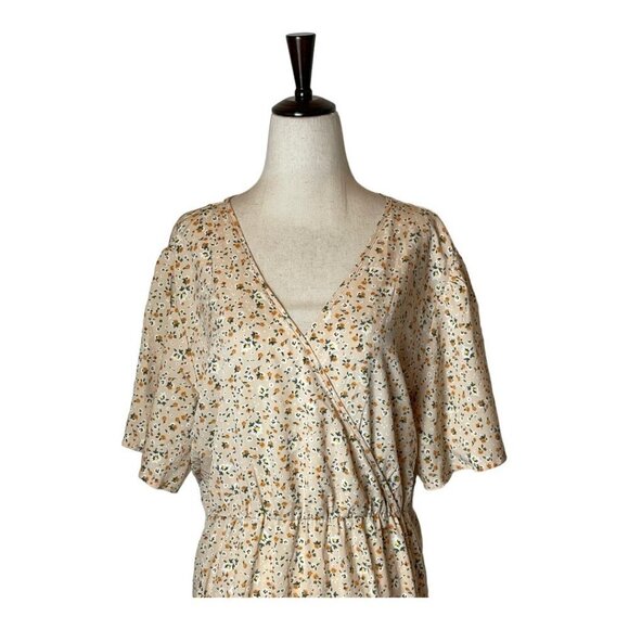 Kojooin Ivory And Orange Floral Print‎ V Neck Tiered Hem Maxi Dress Size 2XL - Picture 3 of 10